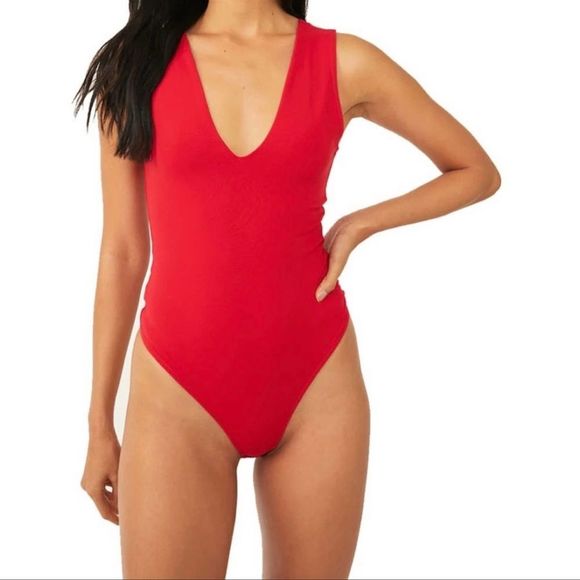 FREE PEOPLE | Keep It Sleek Bodysuit in Red - Picture 1 of 5